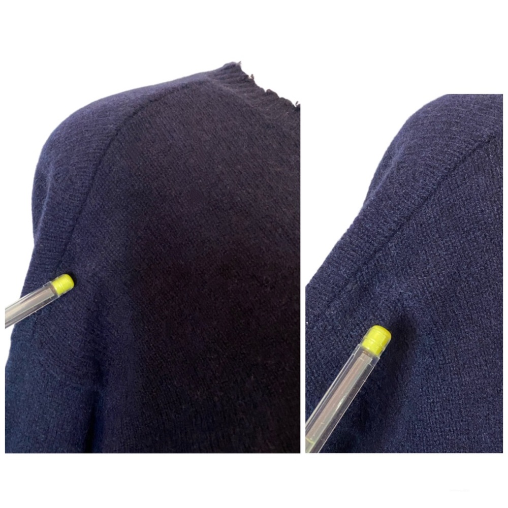 Minnie Rose Cashmere Frayed Edge Cropped Crew Neck Sweater Navy Blue Sz Small - Picture 5 of 6